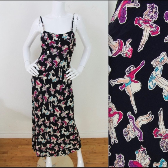 Betsey Johnson Dresses & Skirts - RARE VINTAGE BETSEY JOHNSON PIN UP PAPER DOLLS MAXI DRESS S RETRO 90s Y2K GRUNGE